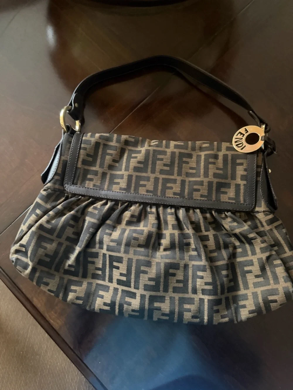 Fendi Black and Brown FF Zucca Shoulder Bag with Logo Charm - Picture 1 of 16